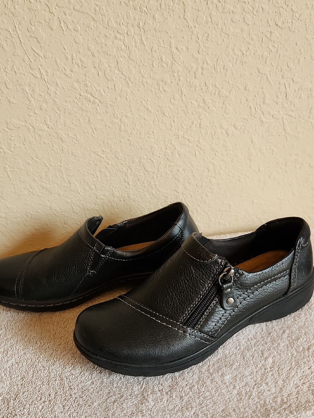 Women’s Black Slip-On Casual Loafers with Side Zip